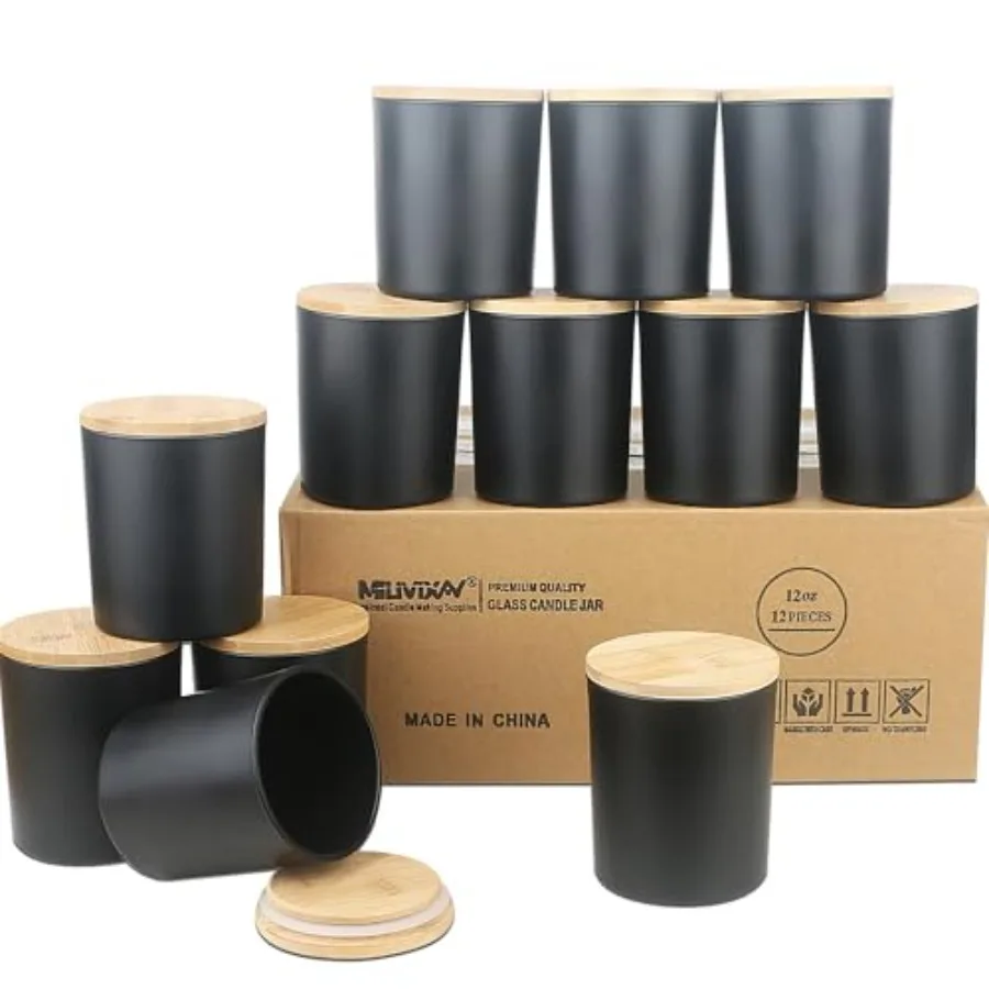 

Набор из 12 толстых стеклянных банок для свечей объемом 12 унций с крышками - оптовые пустые емкости для изготовления свечей - контейнеры для специй и порошков