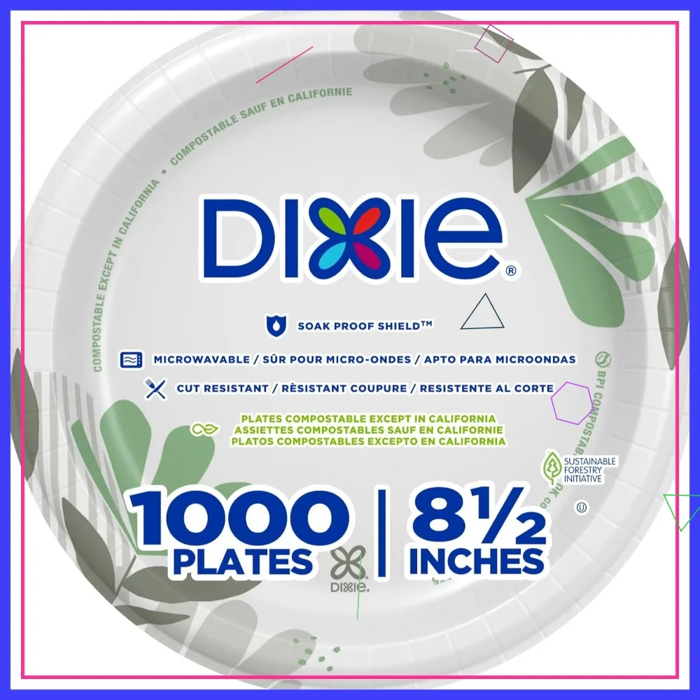 

8.5 Inch Heavy-Duty Compostable Paper Plates, Soak-Proof & Microwavable, 1000 Count for Parties & Catering