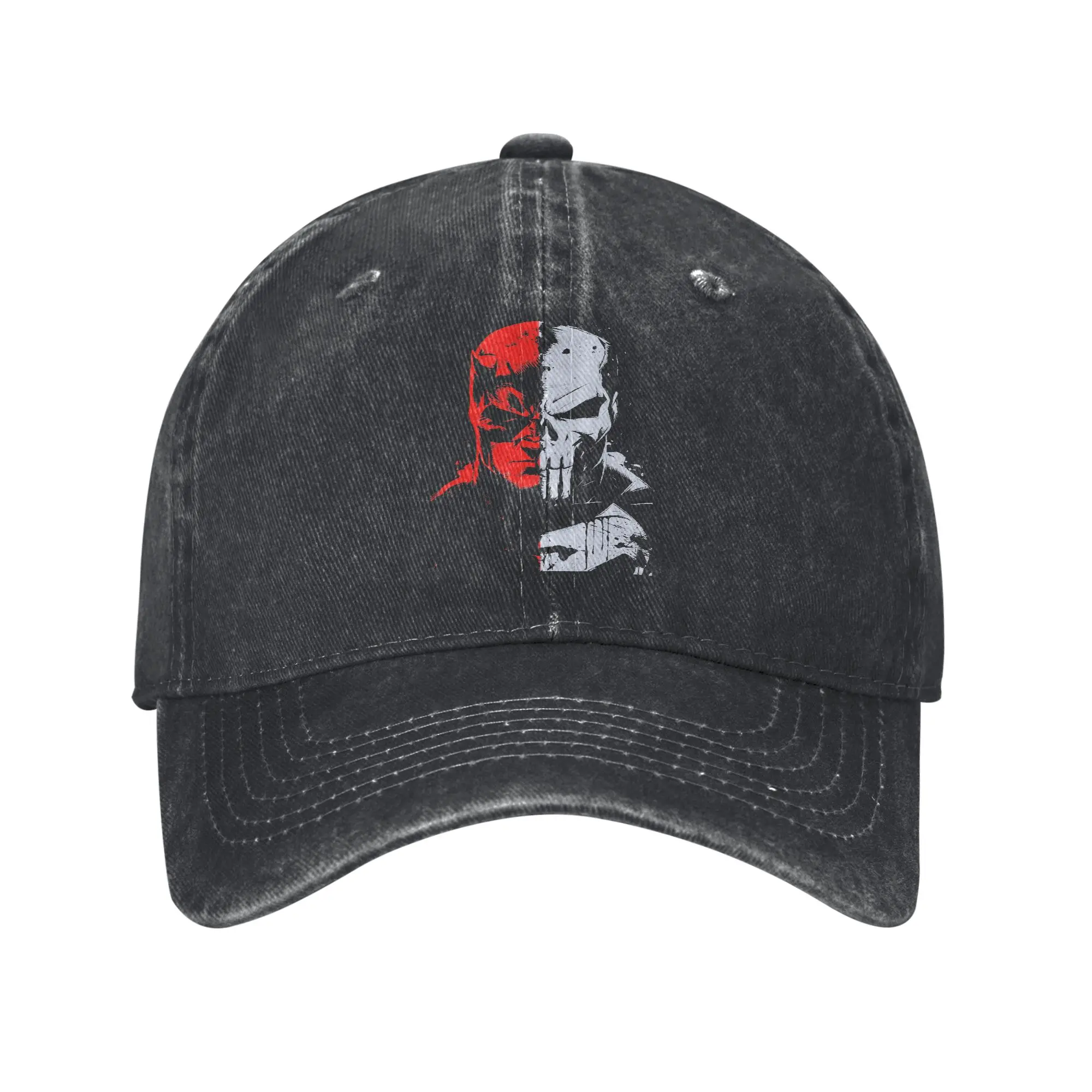 Daredevil Punisher CALM AND CHAOS  DD TP Face Baseball Caps Unisex Style Distressed Denim Washed Snapback Hat  Adjustable Cap