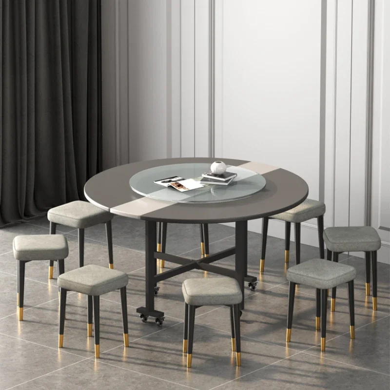 Small Apartment Movable round Dining Table Multifunctional Living Room Creative Folding Table