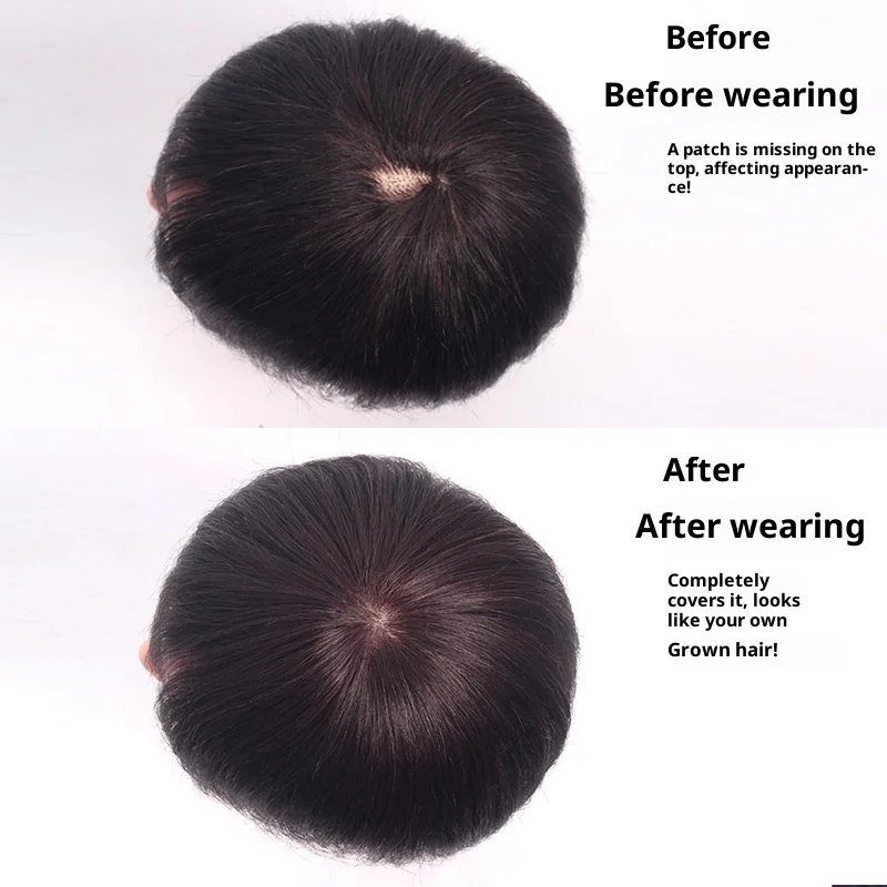 قطع شعر بشري حقيقي للنساء، قطع شعر علوية بديلة لتغطية الشعر الرمادي، حجم الشعر يزيد من قطعة واحدة، قطع مستديرة غير مرئية #4