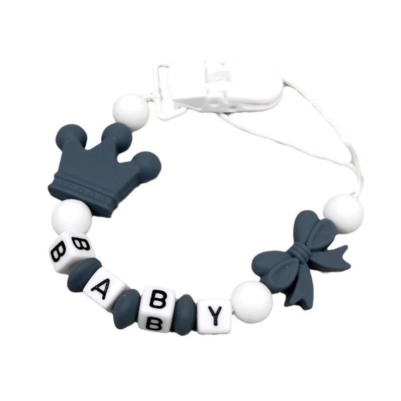 Ins Custom Engelse Naam Fopspeen Clip Handgemaakte Gepersonaliseerde Ketting Siliconen Houder Baby Voeding Pasgeboren Bijtring Kauw Cadeau