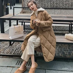 2024 New Style Retro Hong Kong Wind Diamond-Quilted Down Cotton Parka for Women, Knee-Length and Loose Thickened Coat