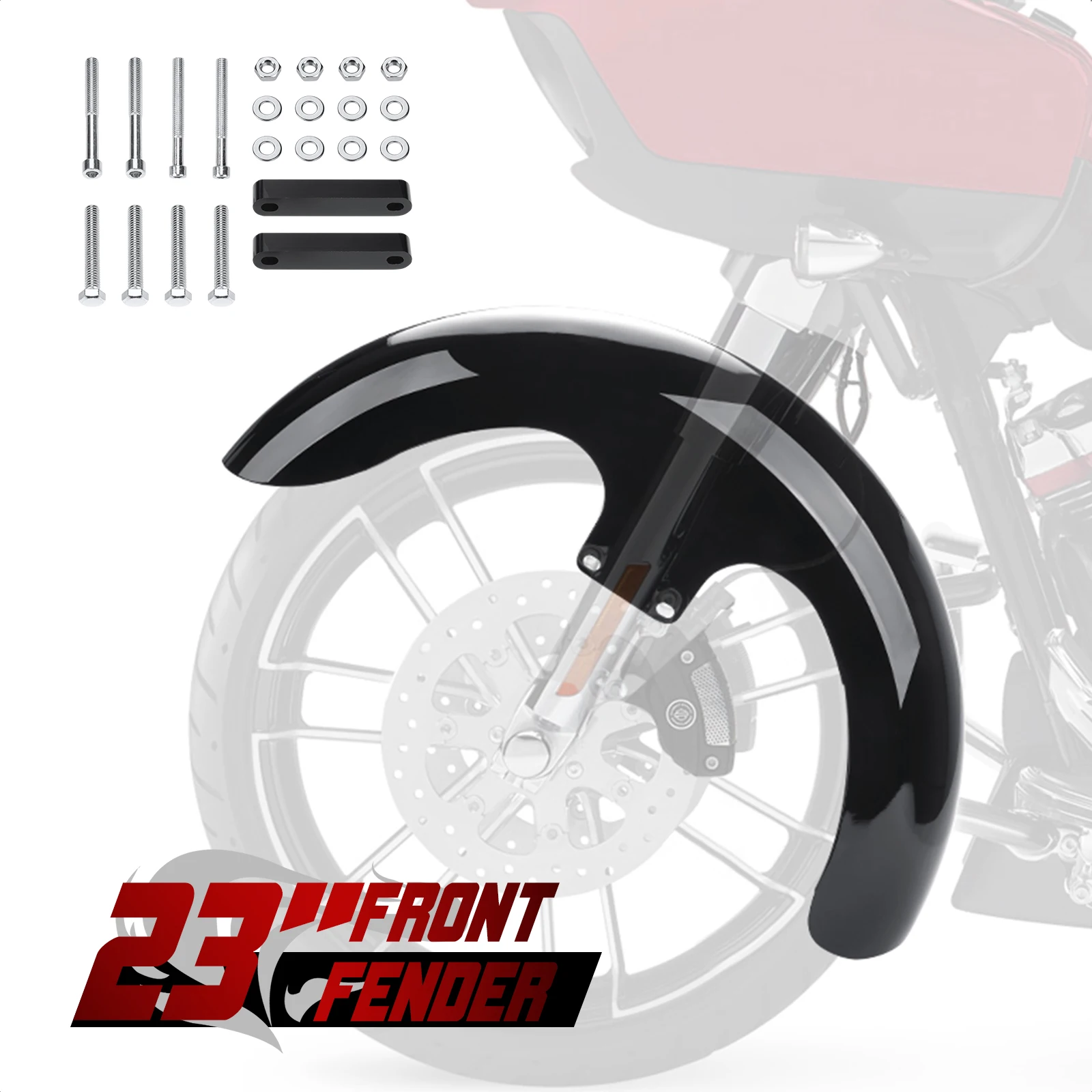 Motorcycle accessories 23 inch front mudguard Heavy Duty Steel bright black for touring model motorcycles