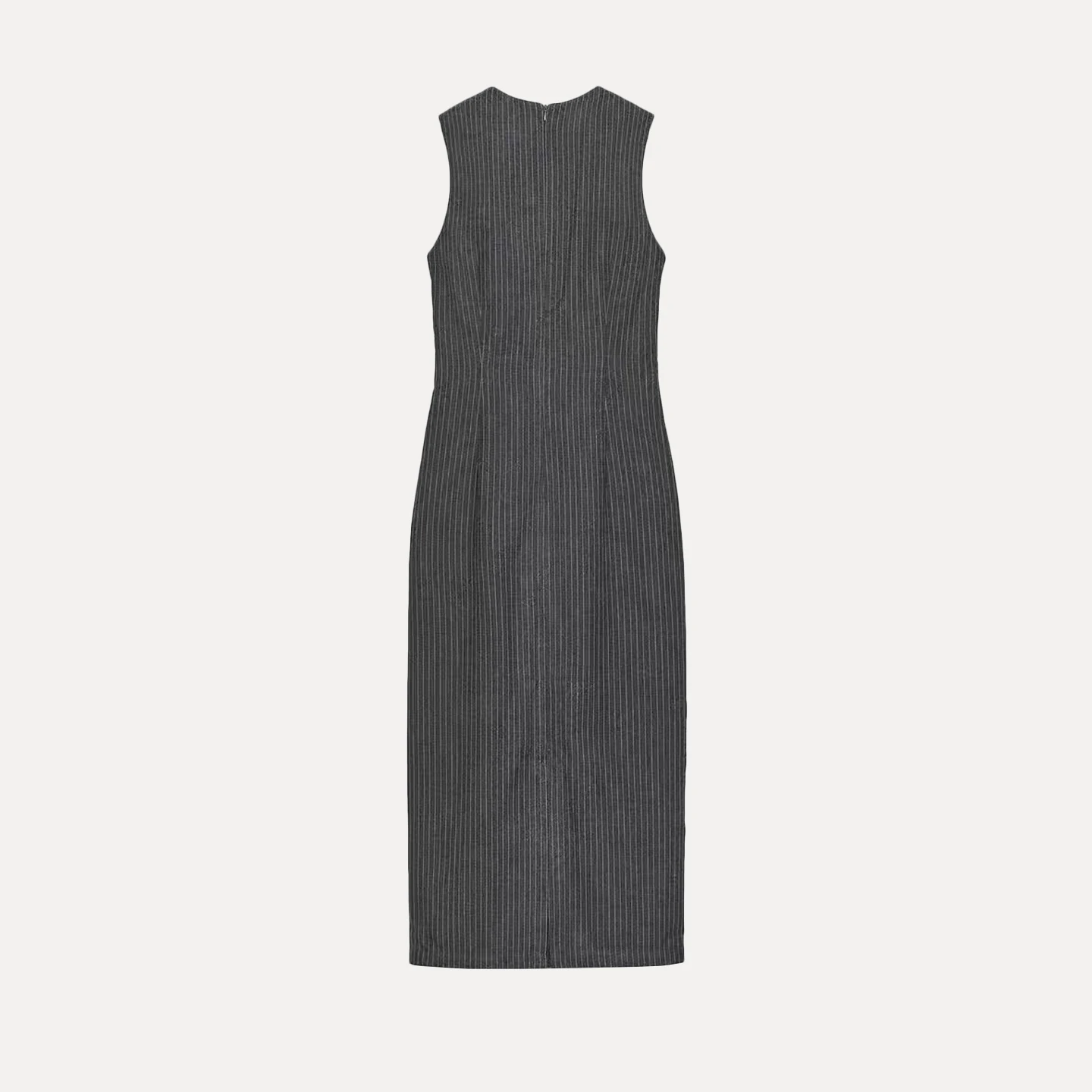 ファッショナブルなミディドレス Z レディース ノースリーブ ストライプデザイン バックルディテール カジュアルスタイル ラウンドネックライン 秋コレクション