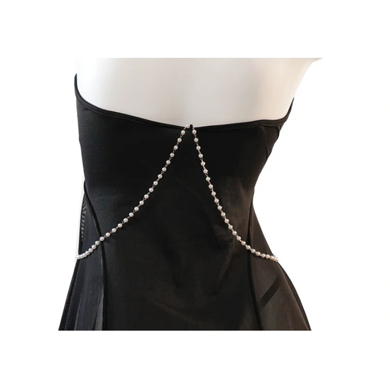 Hot Sell Sexy Butterfly Chest Hollow Mesh See Through Mini Nightdress Pearl Chain Women Underwear Role Play Lingerie Nightgown