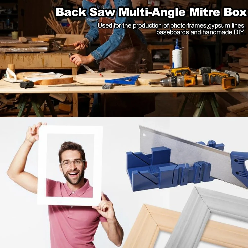 صندوق ميتري صندوق المنشار الخلفي 45 درجة/22.5 درجة/90 درجة صندوق منشار ميتري متعدد الوظائف حامل منشار ميتري تخزين المنشار