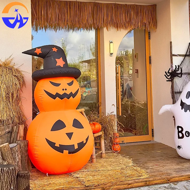 Calabaza inflable de Halloween con sombrero - Accesorio de decoración de escena temática al aire libre