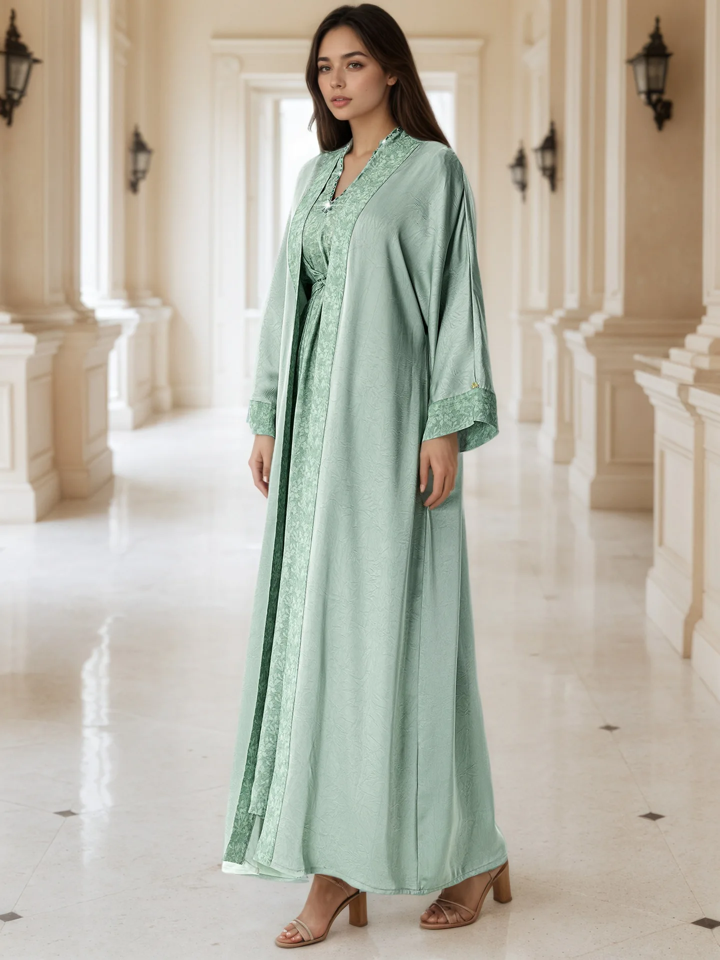 

Мусульманский комплект 2026 для женщин: арабское скромное платье с принтом, дубайская абайя, исламская праздничная одежда, модный турецкий халат, арабский стиль