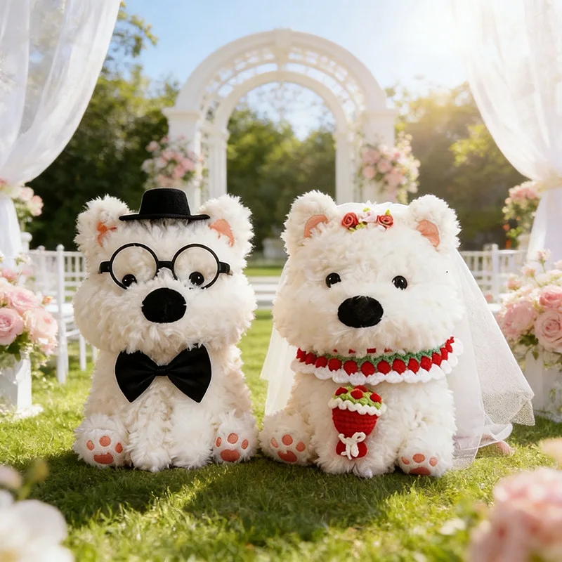 38CM Wedding Puppy Plushies Cute LIttle Dog Groom Bride Stuffed Cloth Toy Decoration Soft Animal Doll Wedding Gift for Newlyweds