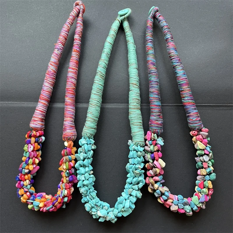 45cm concha pedra turquesa chip colar grânulo feminino pedra preciosa natural preciosas yoga festa de casamento jóias feminino