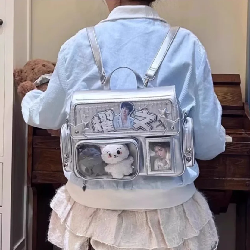 

New Cute Ita Backpacks Lolita Girl Transparent Bag Y2K Large Capacity Shoulder Bag Sweet DIY Badge Display Casual Crossbody Bag