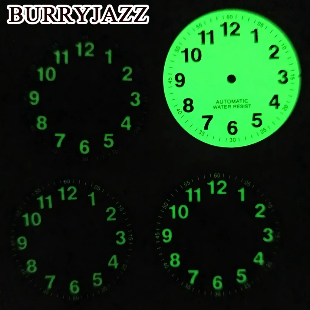 Buryjazz 29mm sem logotipo nh35 nh36 nh38 nh39 eta2824 2836 miyota 8215 8200 mergulhador relógio dial completo c3 verde luminoso enfrenta