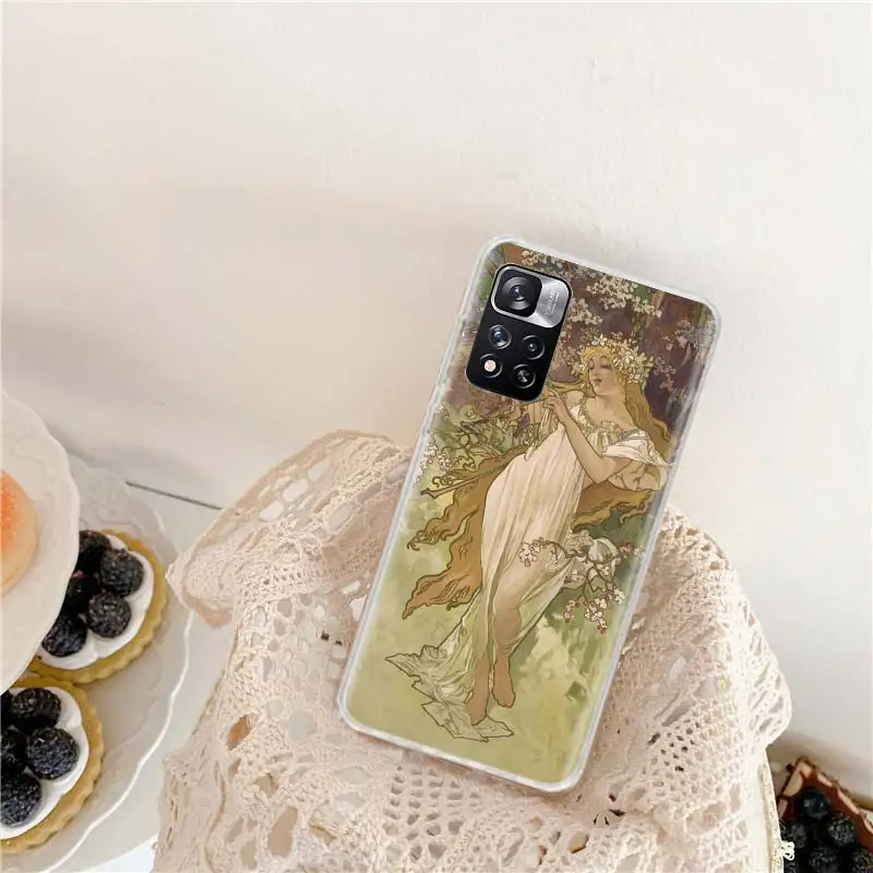 Alfons Mucha Primavera Phone Case For Xiaomi Redmi Note 11 12 14 Pro Plus 12S 11S 11T 11E 10S 10 9 9S 4G 5G 8 8T Cover Coque Cas