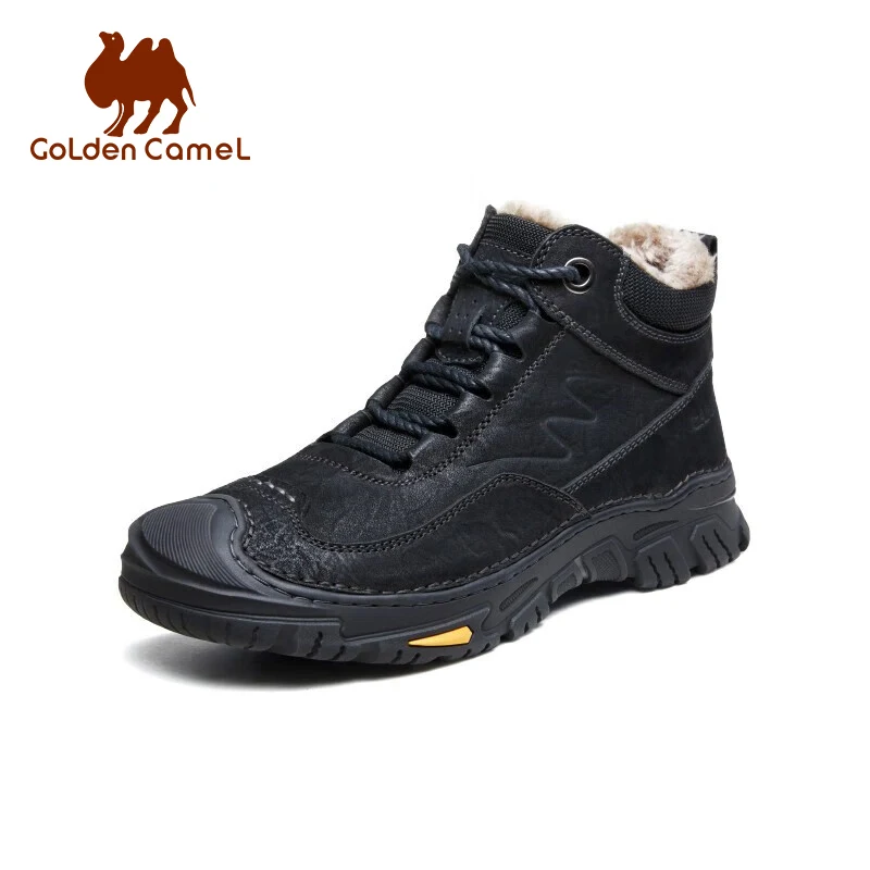 GOLDEN CAMEL Hiking Shoes Leather Plus Velvet Fleece Hiking Boots High-top Trekking Shoes for Men 2023 Winter New Non-slip