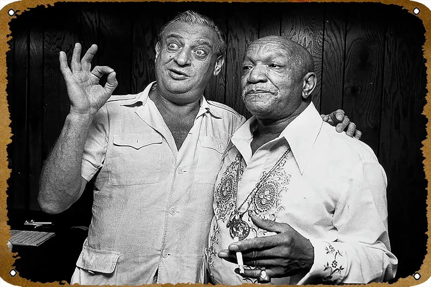 FUNNY GUYS; RODNEY DANGERFIELD UND REDD FOXX Poster Retro Metallschild für Café, Bar, Pub, Büro, Zuhause, Wanddekoration, Vintage Blechschild