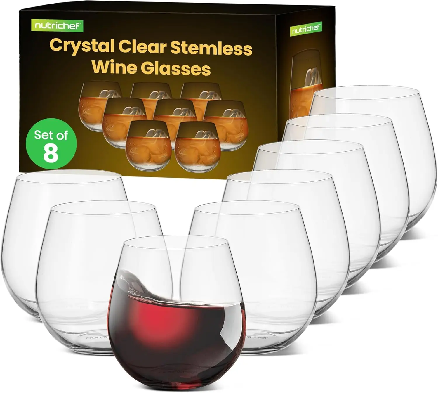 

Stemless Wine Glasses For Red or White Wine (Set of 8) -15 Oz, For Party, Drinking, Crystal Clear Water Glass, Ideal For