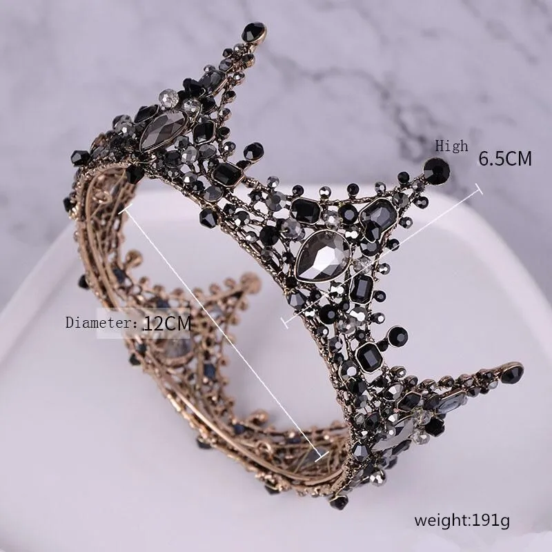 

Baroque Style Queen Black Rhinestone Alloy Crown Vintage Birthday Gifts Wedding Accessories