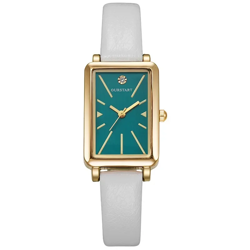 Cinturino in pelle retrò orologi al quarzo da donna semplice quadrante quadrato verde con diamanti orologio da polso da donna Relogios Femininos
