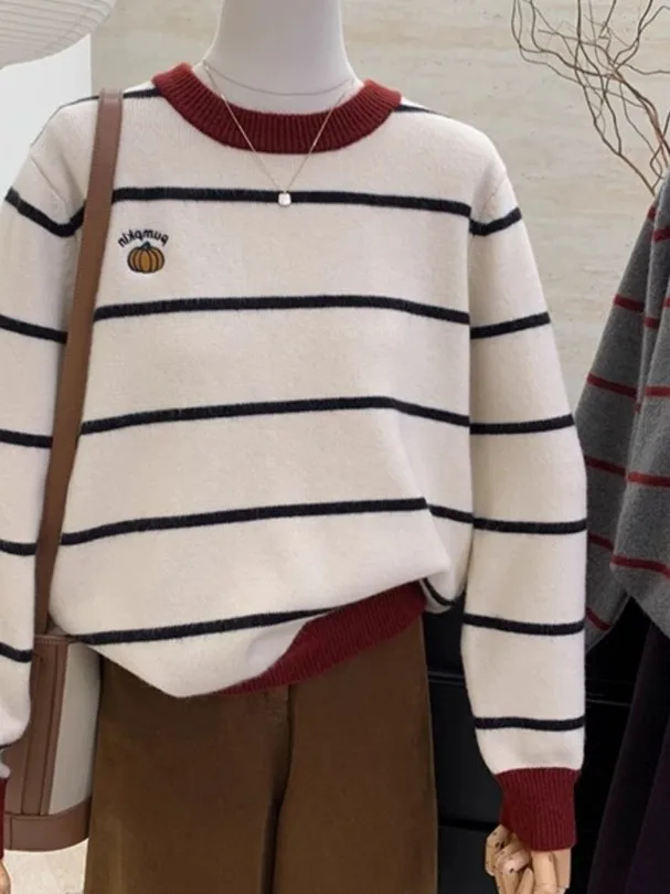 

Очень большой размер, 300 Pou, круглый вырез, полосатый трикотаж, весна-осень, новинка, очень красивый базовый топ для мужчин и женщин, INS