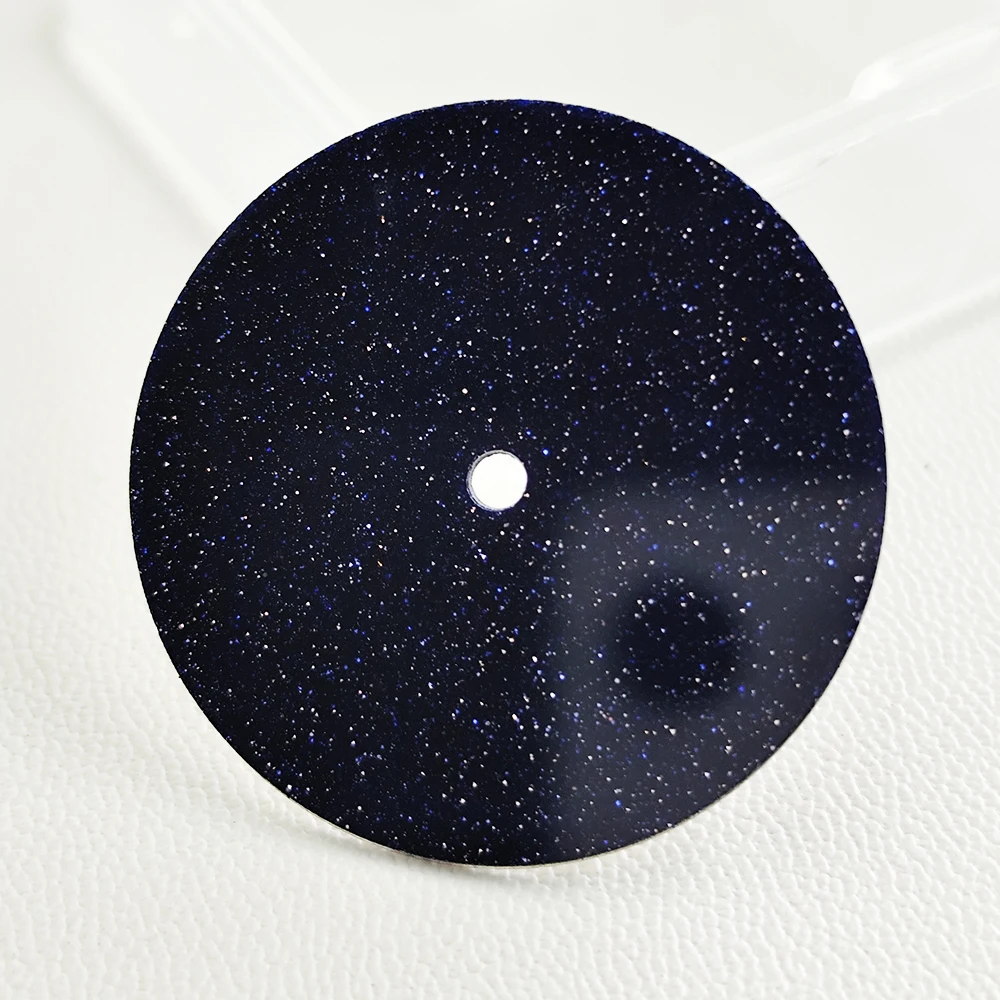 28,5-mm-Zifferblatt mit Sternenhimmel-Effekt, passend für NH35-Uhrwerke, Zubehör, schwarz/blau, NH35-Zifferblatt aus funkelndem Sternen-Malachit-Sandstein – Detail 5