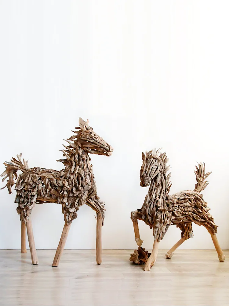 Original wooden large animal horse ornaments Living room Creative Home stay Club villa office window Creative Decoration