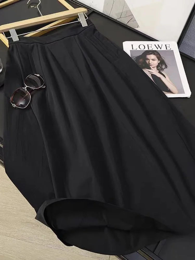 Soft White Moonlight Commute Versatile Mid-Length Slim High Waist Elastic A-Line  Skirt for Women Gentle A-Line Skirt