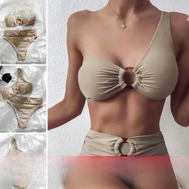 

Новинка 202, модное бикини с высокой талией и одним плечом, однотонный термобелье, весенний купальник, женский спортивный купальник для йоги, подходят для фанатов