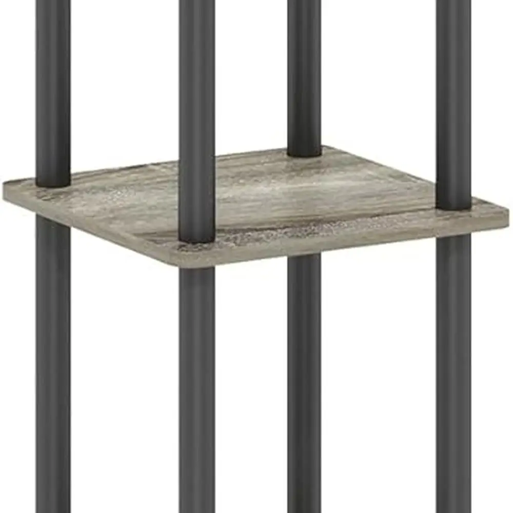 FURINNO 5-Tier Corner Square Rack, Round Design, French Oak Grey/Black Finish