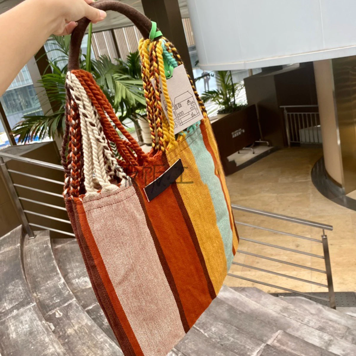 

Large Striped Tote Bag for Women, Canvas Woven Shopping Bag, Spacious Work Tote & Grocery Bag