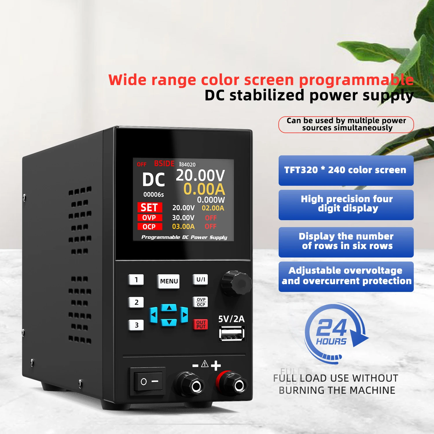 BSIDE 40V 20A DC Power Supply Variable, Programmable with Encoder Knob, Adjustable Switching Regulated Bench Power Supply