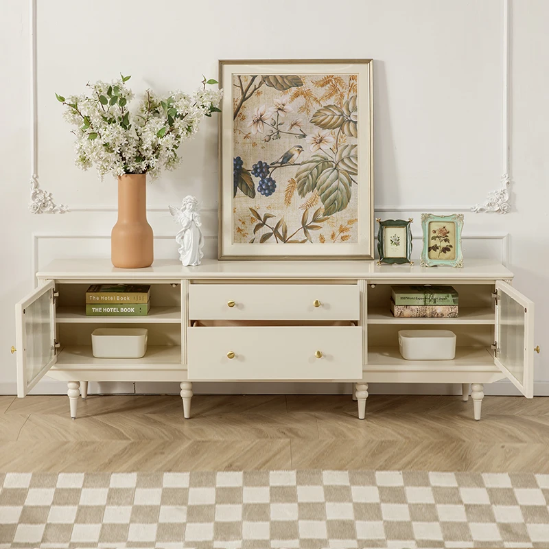 

Cream Wind Audiovisual Cabinet Coffee Table Combination All Solid Wood Pure Log Living Room American Furniture