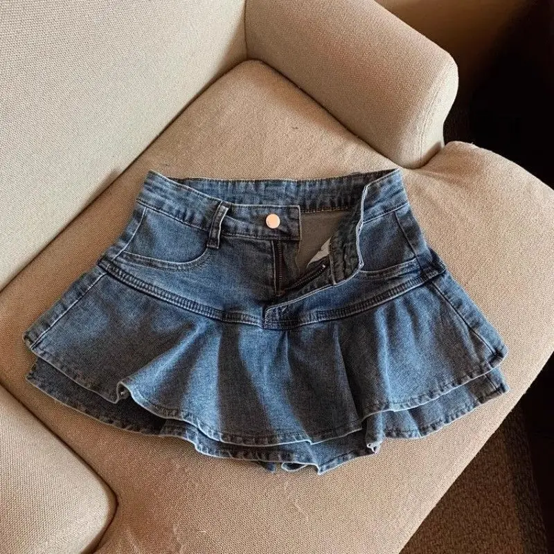 Denim Skirt For Women Summer 2025 New Fashion Hot Girl High Waist Jeans Skirts Ruffled Layered Skirt Bodycon Shorts Skirts