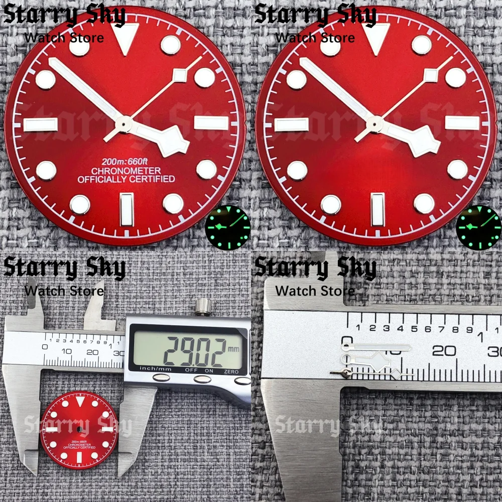 Starry Sky 29mm Red Watch Dial Snowflake Hands With Green Luminous Suitable For NH34/Mingzhu Miyota/ETA PT5000 Movement