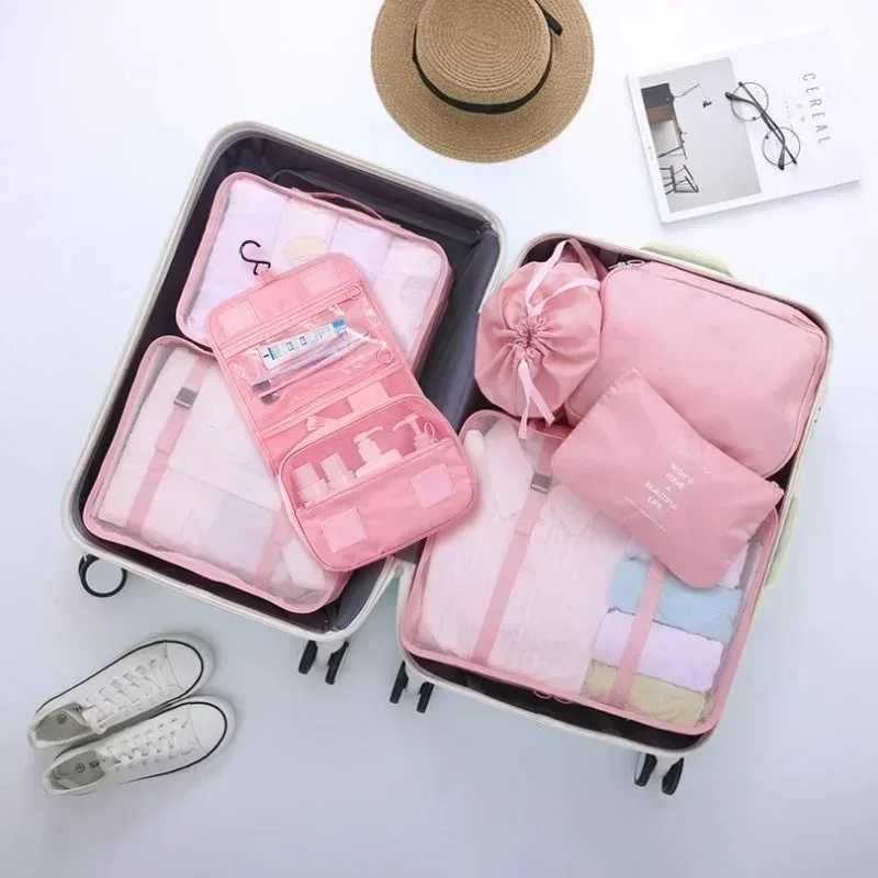 7/8PCS Travel Organiser Suitcase Packing Box Portable Luggage Clothes Shoes Folding Organiser with Sticky Notes and Folding Gift