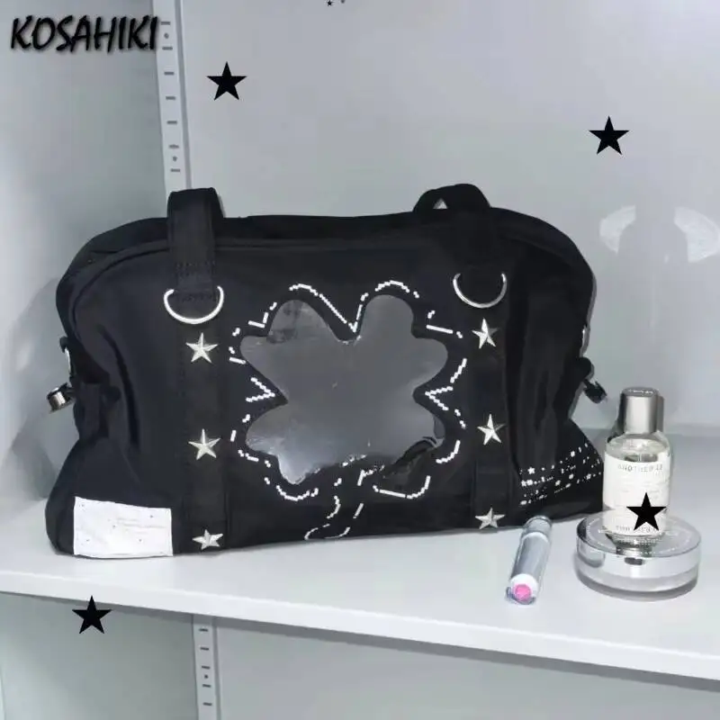 Korean Vintage Y2k Aesthetic Shoulder Underarm Bag Fashion Transparent Tote Handbags Women All Match Trendy Ita Bags Streetwear