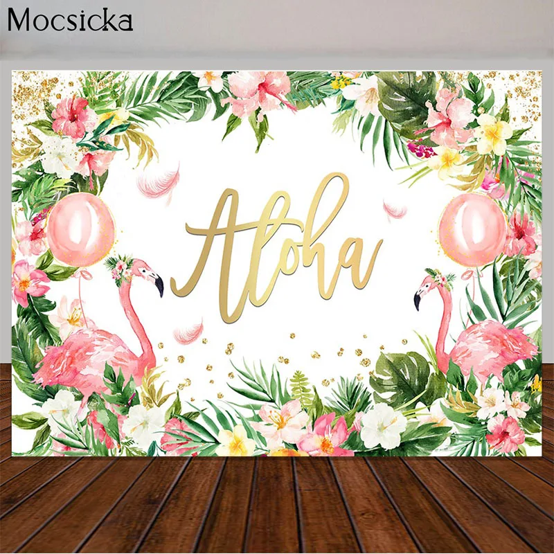 Aloha Backdrop Summer Luau Tropical Flowers Hawaiian Beach Photography Background Birthday Baby Shower Party Decor Banner