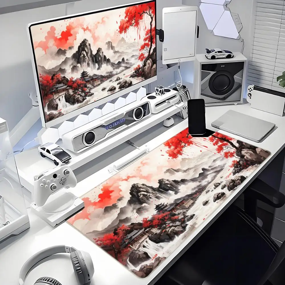 Ink Landscape Beautiful illustrations style patternsOffice Computer Desk Mat Table Keyboard Big Mouse Pad Laptop Cushion Nonslip