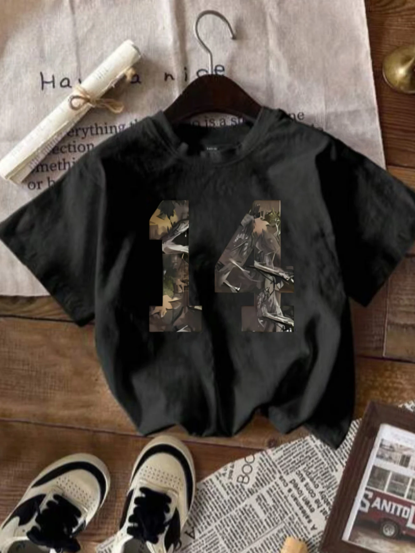 

Women's Fashion T-Shirt with Number 14 Pattern Print Round Neck Trendy Women's Clothing Summer Women's Casual Top Daily T