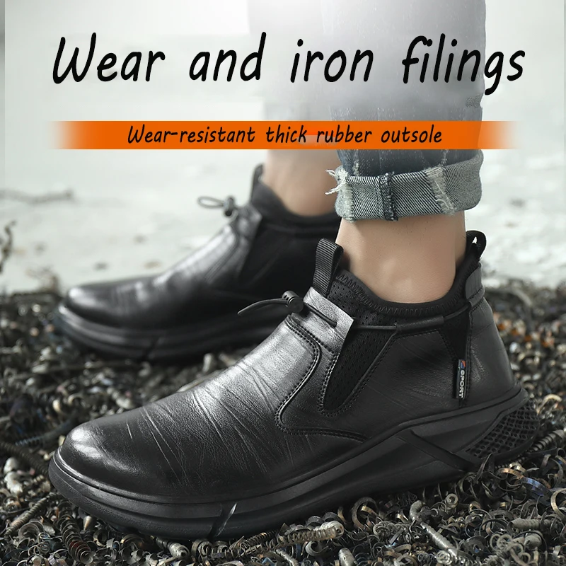 Work Shoes New Black Leather Shoes For Men Indestructible Steel Toe Safety Sneakers Anti Smashing Anti Piercing Male Footwear