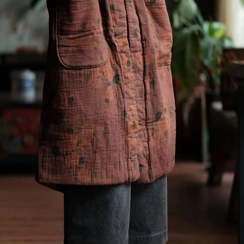 100% Cotton Women Casual Padded Long Jackets New 2024 Winter Vintage Style Loose Thick Warm Female Quilted Trench Coats M274