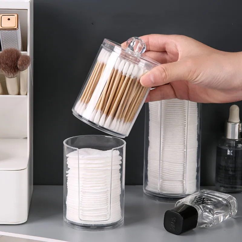 Transparent Cotton Swab Storage Box Makeup Organizer Acrylic Storage Box Cotton Swab Cosmetic Box Bathroom Bedroom Storage