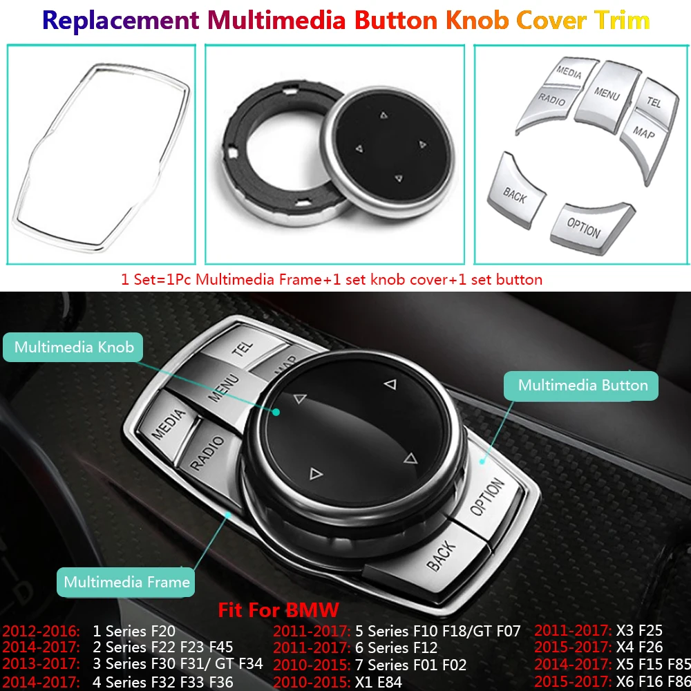 

Multimedia Gear Shift Knob Button Cover Trims For BMW 1 2 3 4 5 7 X1 X3 X4 X5 X6 F10 F07 F20 F30 F34 F01 F02 E84 F15 F16 F25 F26