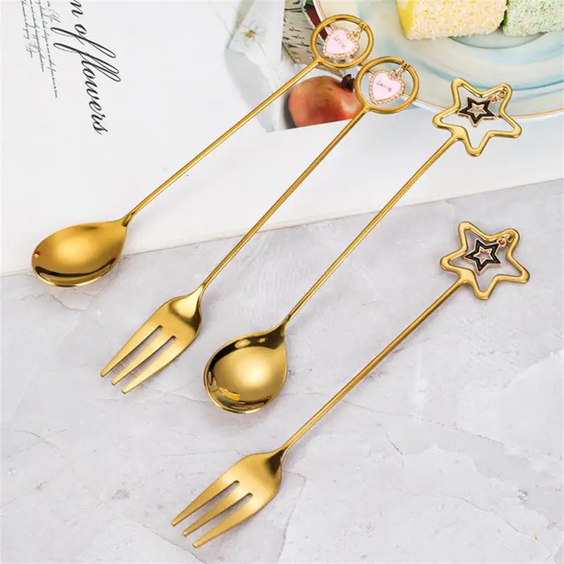 Fork Heart-shaped Pendant Stainless Steel Dessert Fork Mixing Stirring Teaspoon Tableware Fruit Fork Five-pointed Star Spoon