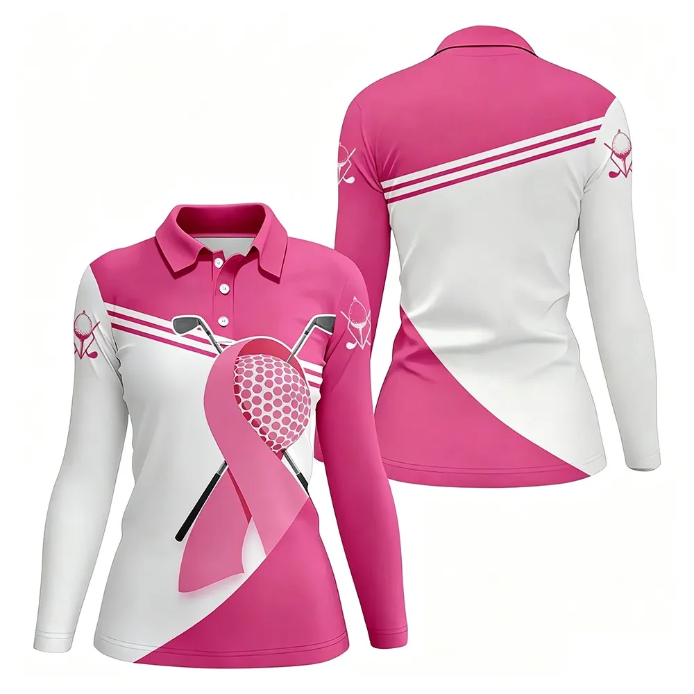 2026 Neues Herbst-Damen-Golfshirt Rosa Bedrucktes Freizeit-T-Shirt Sportbekleidung Modischer Street-Style Outdoor-Trainings-Oberteil – Detail 8