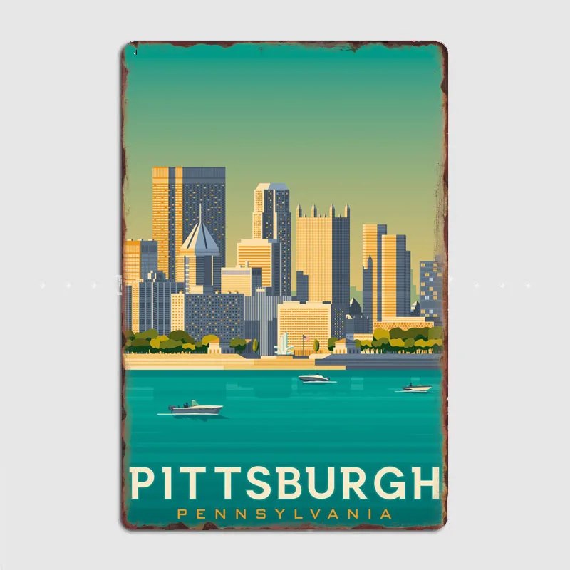 Pittsburgh Travel Scenic Spot Retro Posters Metal Sign Custom Kitchen Tin Wall Indoor Decor Drawing Room Decor Home Decor