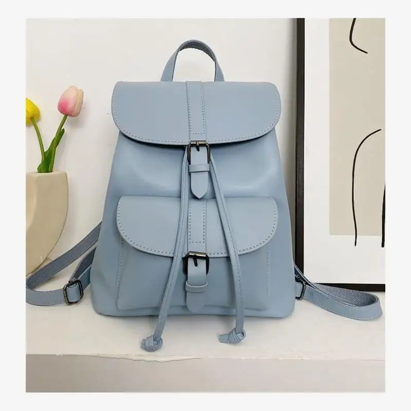 Mochila de Doble Asa para Mujer, Impermeable, de Cuero PU, Estilo Británico, Informal, de Color Puro, con Cierre de Cordón