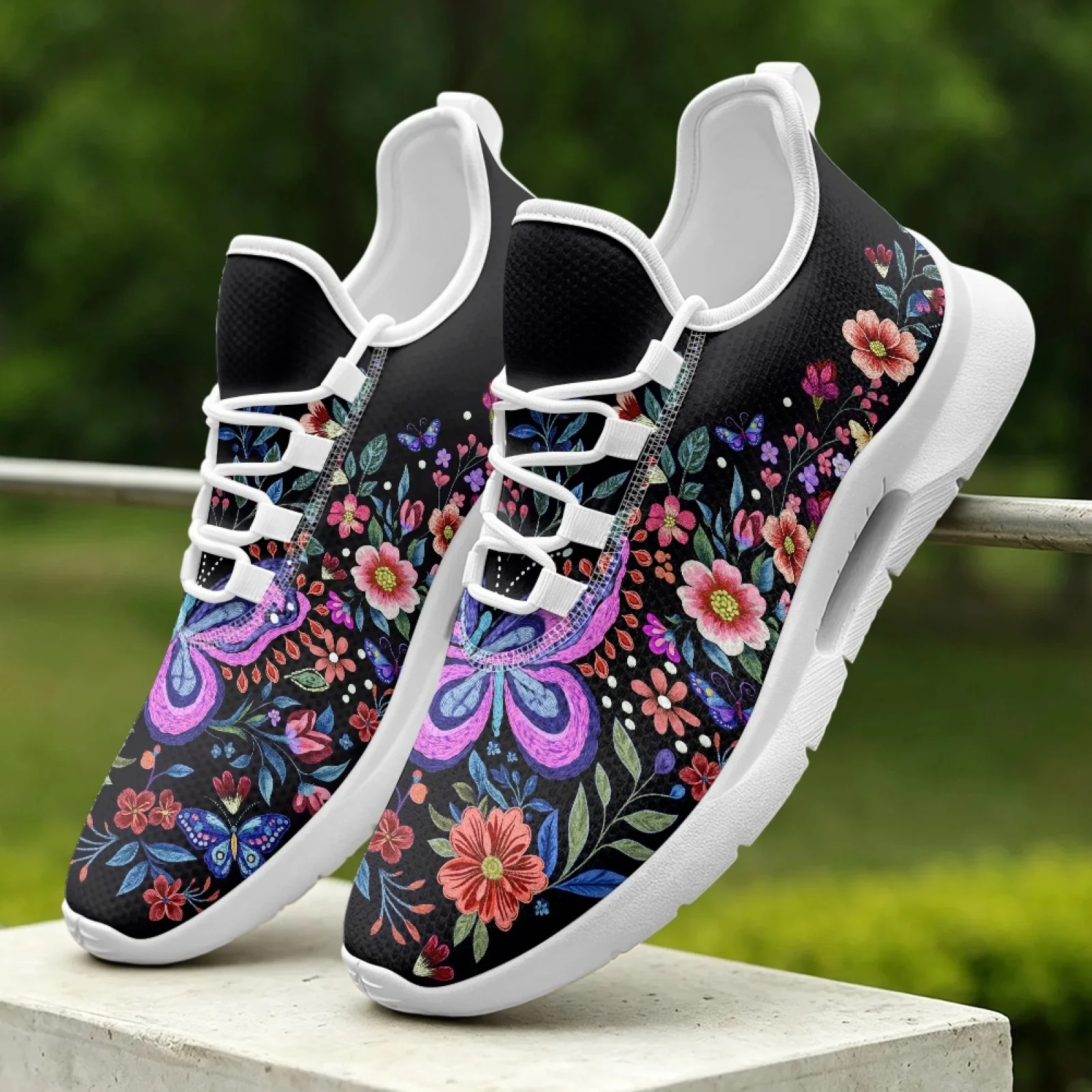 XIXIRIMIDO Lace-up Casual Shoes Mens Sneakers Comfortable Mesh Breathable Walking Shoes Women's Lightweight Soft Sports Flower