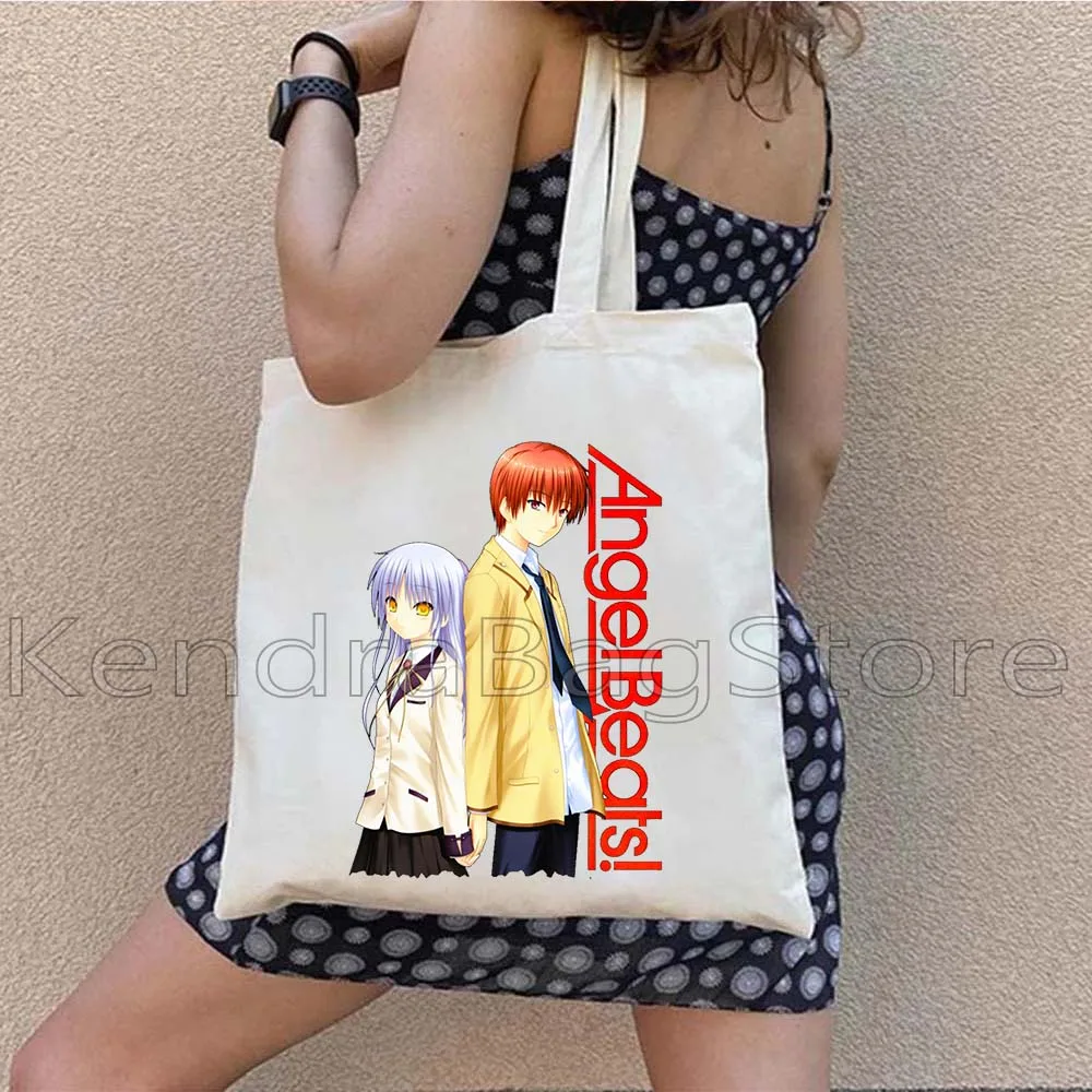 Cute Manga Angel and Otonashi Yurippe Naoi Hinata Kanade Angel Beats Anime Gifts Girl Canvas Shoulder Tote Bag Shopper Handbag