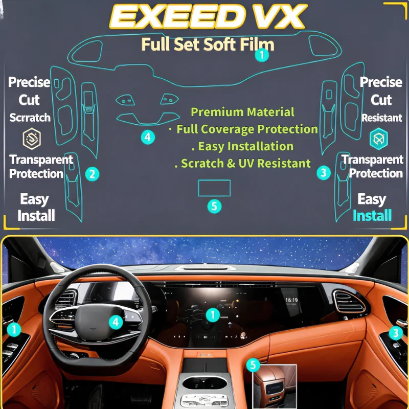 For 2025‑2026 EXEED VX, Transparent Anti‑Scratch Interior Center Console & Screen Protective Film